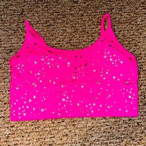 VSPINK PINK ACTIVE SEAMLESS LIGHTLY LINED BRA PINK STARS SIZE XL